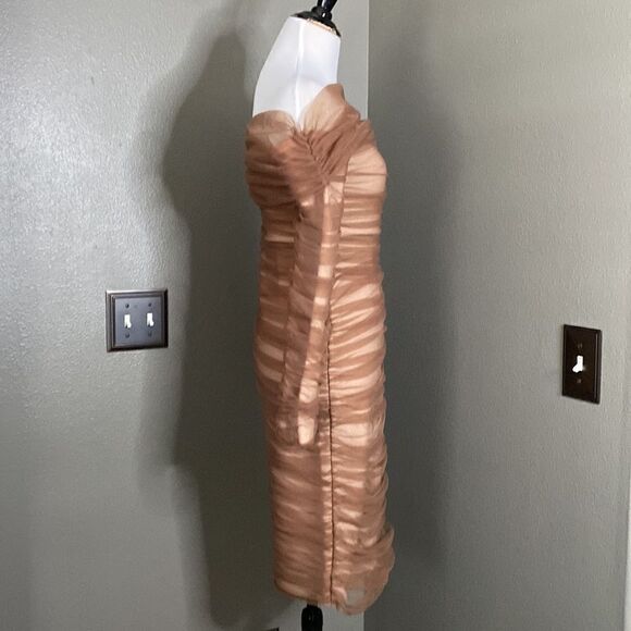 SEPIA BOUTIQUE Maisie Dress Brown Tulle Off Shoulder Bodycon - Picture 7 of 15